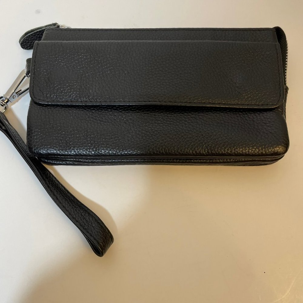 Black Faux Leather Wallet with Optional Strap